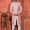 Pink Thread Work On Art Silk 4 Pcs Atteched Jacket Set Sherwani RJS029